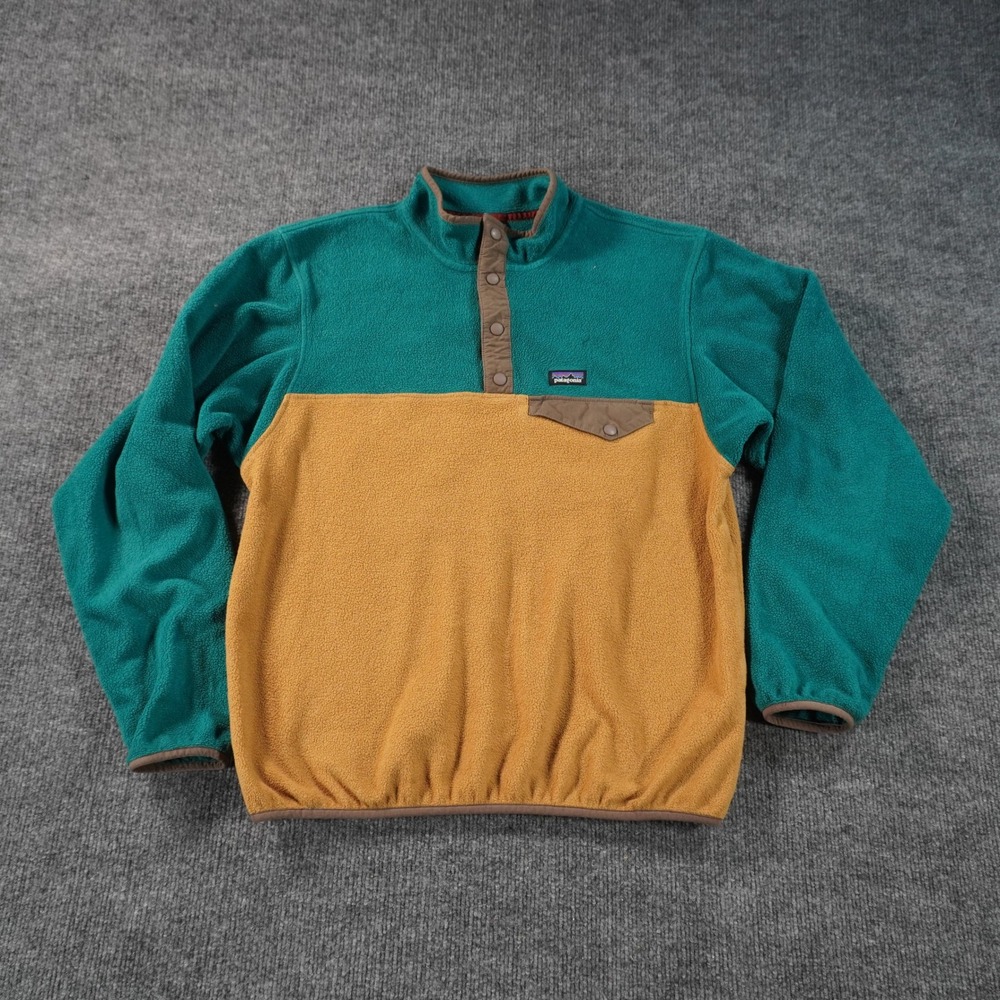 Vintage Patagonia Synchilla Snap-T Fleece Kids XXL 16-18 Teal Yellow Color Block